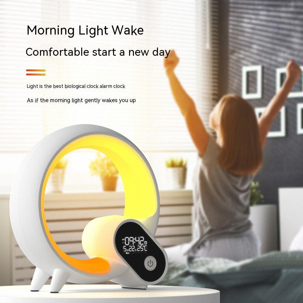 Creative Q Light Analog Sunrise Digital Display Alarm Clock Bluetooth Audio Intelligent Wake-up Q Colorful Atmosphere Light - BuyFlex